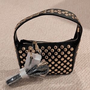 Moda Luxe Black and Gold Studded Shoulder Bag